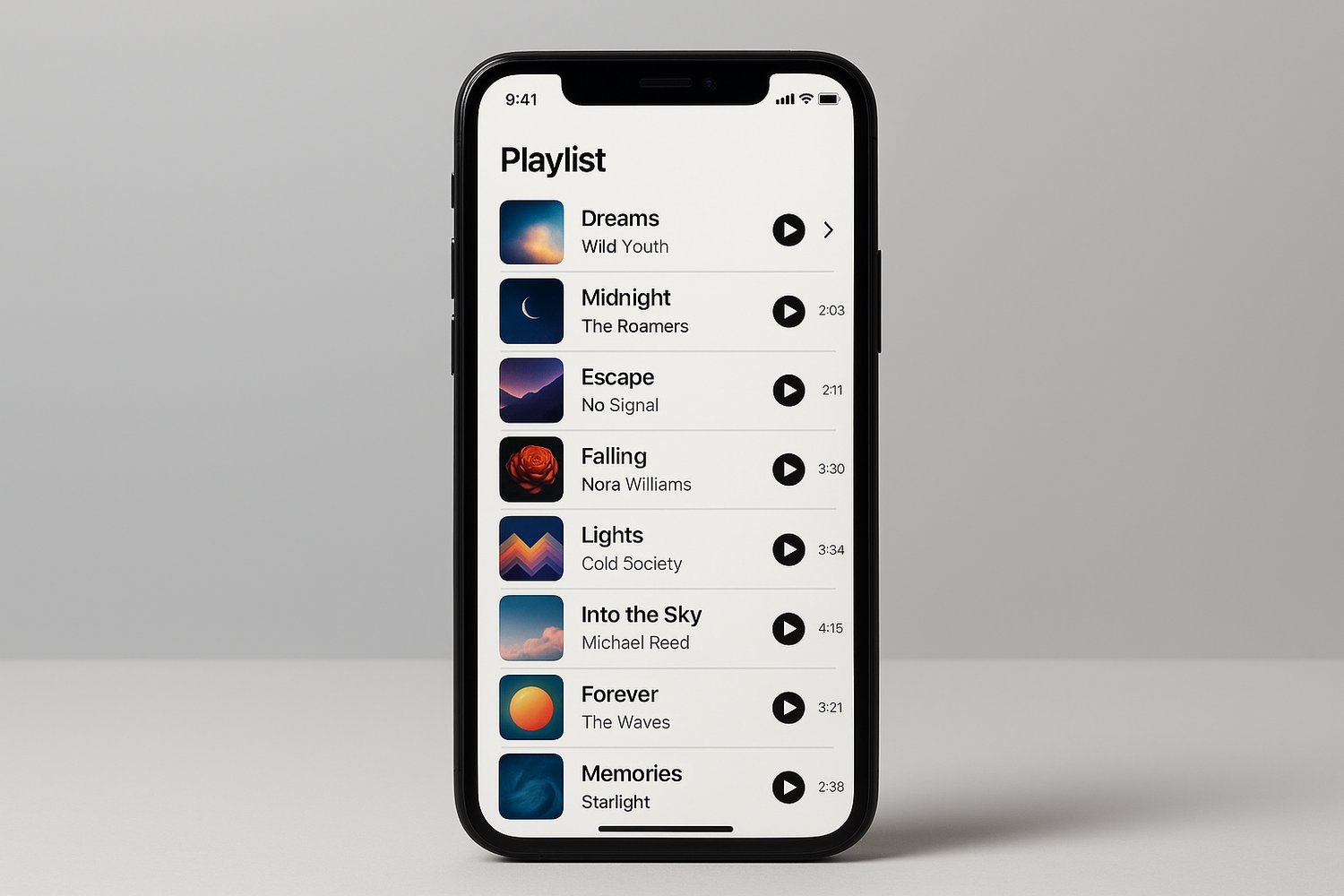 Phone with a playlist on screen, IG templates preview, or styled social grid